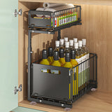 Panier Coulissant Cuisine Double Niveau Acier Carbone – Rangement Sous Évier Ajustable | Tiroir Extractible | Organisation Gain de Place