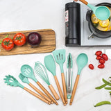 CookMaster 12 – Set de 12 Ustensiles de Cuisine en Silicone avec Poignées en Bois