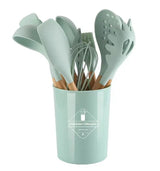CookMaster 12 – Set de 12 Ustensiles de Cuisine en Silicone avec Poignées en Bois