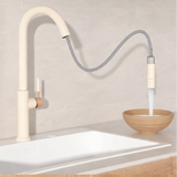 Robinet de Cuisine Extractible Rotatif en Acier Inoxydable Finition Crème Élégante avec Mitigeur Eau Chaude et Froide