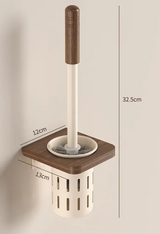 Support WC Mural Noyer & Acier – Porte-Brosse Hygiénique pour Salle de Bain, Installation Sans Perçage