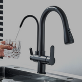 Robinet de cuisine avec filtration d’eau, bec pivotant et mitigeur chaud et froid noir