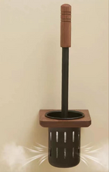 Support WC Mural Noyer & Acier – Porte-Brosse Hygiénique pour Salle de Bain, Installation Sans Perçage