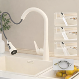 Robinet de Cuisine Extractible Rotatif en Acier Inoxydable Finition Crème Élégante avec Mitigeur Eau Chaude et Froide
