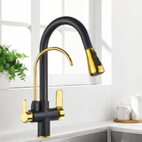 Robinet de cuisine avec filtration d’eau, bec pivotant et mitigeur chaud et froid noir
