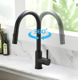 Robinet de cuisine extensible argenté avec mitigeur eau chaude et froide
