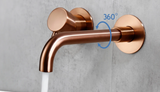 Robinet mural pour lavabo en laiton finition or rosé avec double commande