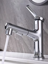 Robinet de lavabo avec bec extractible et fonction de rinçage buccal – Mitigeur eau chaude et froide