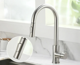 Robinet de cuisine extensible argenté avec mitigeur eau chaude et froide