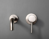 Robinet mural pour lavabo en laiton avec finition acier brossé et commande unique