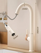 Robinet de Cuisine Extractible Rotatif en Acier Inoxydable Finition Crème Élégante avec Mitigeur Eau Chaude et Froide