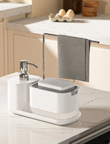 CleanMaster SoapStation 5-en-1 – Distributeur Multifonction avec Support Éponge et Torchons
