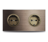Prise Murale Aluminium Brossé Marron Multiport Élégance – Prise Schuko avec USB et RJ45 | Installation Encastrée | Connectivité Moderne