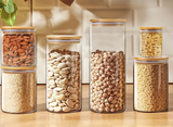 Ensemble de Bocaux Alimentaires en Verre avec Couvercles en Bois – Conservation Hermétique | Rangement Cuisine Moderne