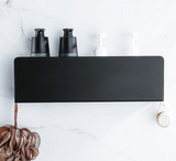 Étagère Murale Noire en Aluminium avec Crochets – Rangement Salle de Bain | Gain de Place | Résistance à l’Humidité
