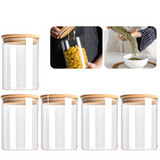 Ensemble de Bocaux Alimentaires en Verre avec Couvercles en Bois – Conservation Hermétique | Rangement Cuisine Moderne