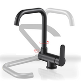 Robinet de cuisine rabattable et rotatif en laiton avec double jet et mitigeur eau chaude et froide