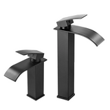 Robinet de lavabo noir mat avec bec cascade et mitigeur eau chaude et froide