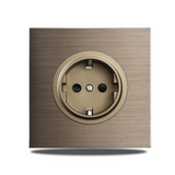 Prise Murale Aluminium Brossé Marron Multiport Élégance – Prise Schuko avec USB et RJ45 | Installation Encastrée | Connectivité Moderne