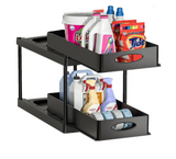 Organisateur Coulissant Sous Évier Multifonction ABS Premium – Panier de Rangement avec Crochets | Tiroirs Extractibles | Gain de Place Cuisine et Salle de Bain