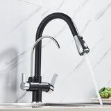 Robinet de cuisine avec filtration d’eau, bec pivotant et mitigeur chaud et froid noir
