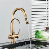 Mitigeur de Cuisine 2 Voies Vintage – Robinet en Laiton Antique avec Filtration et Douchette Extractible 360°
