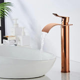 Robinet de Lavabo Cascade Or Rose – Mitigeur Monocommande Design en Laiton