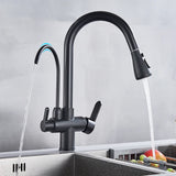 Robinet de cuisine avec filtration d’eau, bec pivotant et mitigeur chaud et froid noir