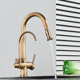 Mitigeur de Cuisine 2 Voies Vintage – Robinet en Laiton Antique avec Filtration et Douchette Extractible 360°