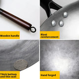 Wok en Fer Forgé 100 % Naturel – Fabrication Artisanale avec Manche en Bois