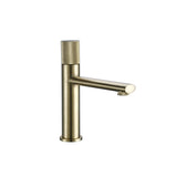 Robinet de lavabo design avec poignée texturée en noir et or rose