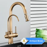 Mitigeur de Cuisine 2 Voies Vintage – Robinet en Laiton Antique avec Filtration et Douchette Extractible 360°