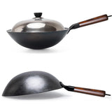 Wok en Fer Forgé 100 % Naturel – Fabrication Artisanale avec Manche en Bois