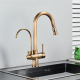 Mitigeur de Cuisine 2 Voies Vintage – Robinet en Laiton Antique avec Filtration et Douchette Extractible 360°