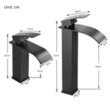 Robinet de lavabo noir mat avec bec cascade et mitigeur eau chaude et froide