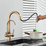 Mitigeur de Cuisine 2 Voies Vintage – Robinet en Laiton Antique avec Filtration et Douchette Extractible 360°