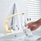 Robinet de lavabo incurvé moderne en laiton avec mitigeur eau chaude et froide