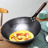 Wok en Fer Forgé 100 % Naturel – Fabrication Artisanale avec Manche en Bois