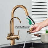 Mitigeur de Cuisine 2 Voies Vintage – Robinet en Laiton Antique avec Filtration et Douchette Extractible 360°