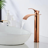 Robinet de Lavabo Cascade Or Rose – Mitigeur Monocommande Design en Laiton