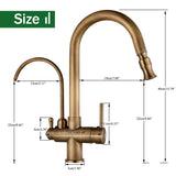 Mitigeur de Cuisine 2 Voies Vintage – Robinet en Laiton Antique avec Filtration et Douchette Extractible 360°