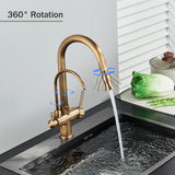Mitigeur de Cuisine 2 Voies Vintage – Robinet en Laiton Antique avec Filtration et Douchette Extractible 360°