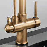 Mitigeur de Cuisine 2 Voies Vintage – Robinet en Laiton Antique avec Filtration et Douchette Extractible 360°