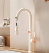 Robinet de Cuisine Extractible Rotatif en Acier Inoxydable Finition Crème Élégante avec Mitigeur Eau Chaude et Froide