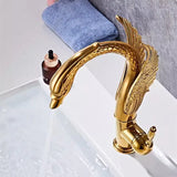 Robinet de lavabo en laiton avec bec en forme de cygne et effet cascade