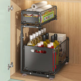 Panier Coulissant Cuisine Double Niveau Acier Carbone – Rangement Sous Évier Ajustable | Tiroir Extractible | Organisation Gain de Place
