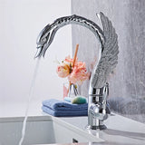 Robinet de lavabo en laiton avec bec en forme de cygne et effet cascade