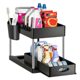 Organisateur Coulissant Extensible 2 Niveaux – Rangement Sous Évier avec Paniers, Crochets et Gobelet