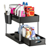 Organisateur Coulissant Sous Évier Multifonction ABS Premium – Panier de Rangement avec Crochets | Tiroirs Extractibles | Gain de Place Cuisine et Salle de Bain