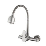 Robinet mural de cuisine en acier inoxydable avec bec flexible rotatif et mitigeur eau chaude et froide